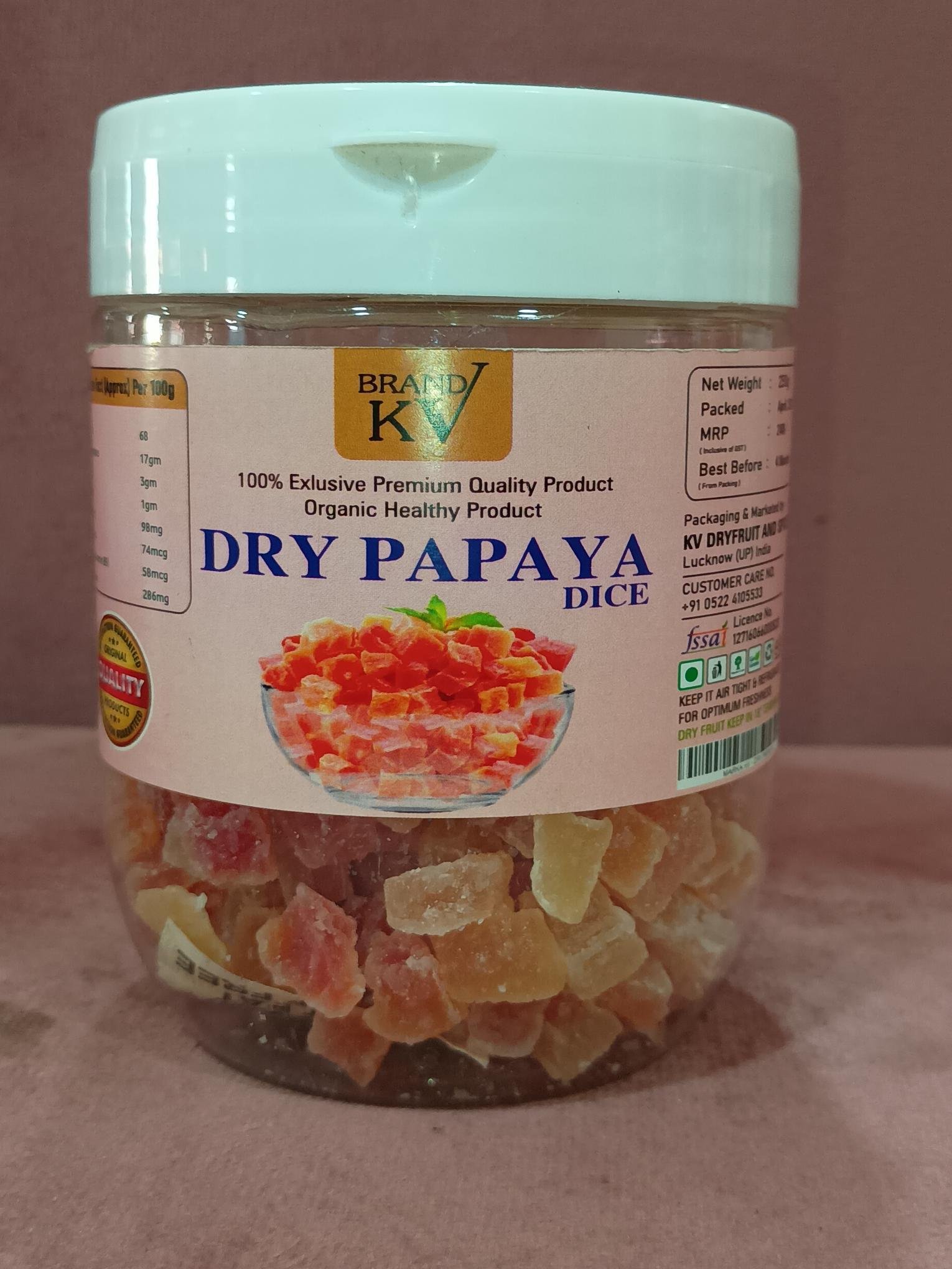 DRY PAPAYA DICE 250GM JAR